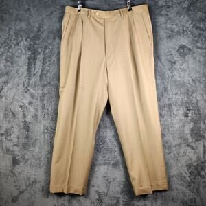 Santorelli Dress Pants Men 36 Tan Wool Pleated Cuffed Made in Italy